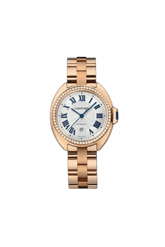 cartier cle de cartier 31mm pink gold diamond case white dial ladies watch